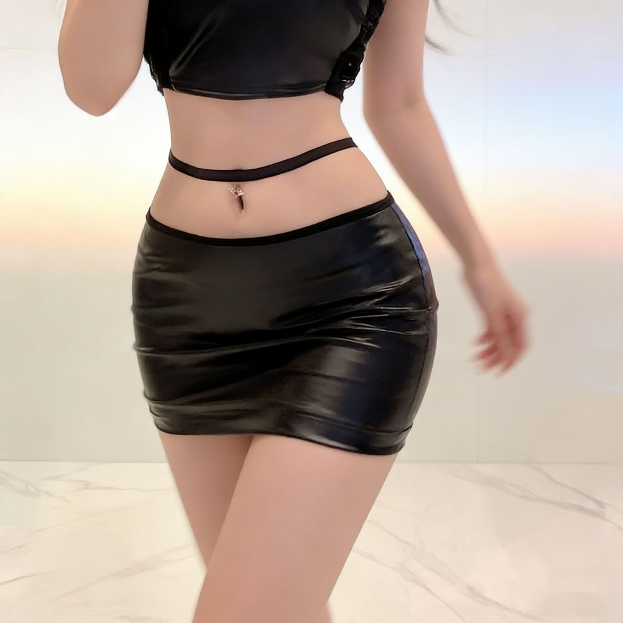 Summer Clothing Wraps - Minigonna avvolgente in PU sexy da